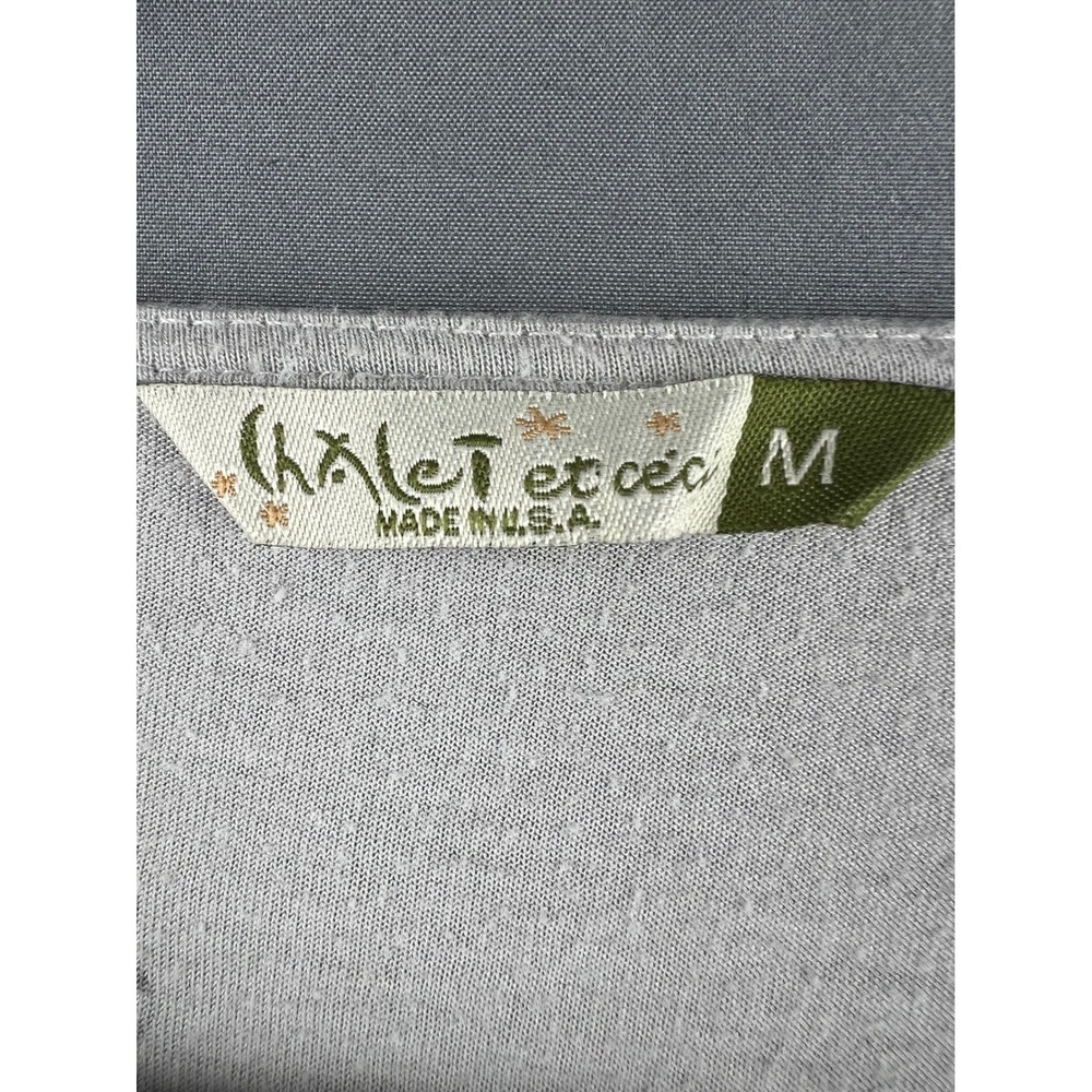 Chalet et ceci Top Womens Medium Floral Long Sleeve Crop Gray Made in USA Exc - Picture 2 of 7